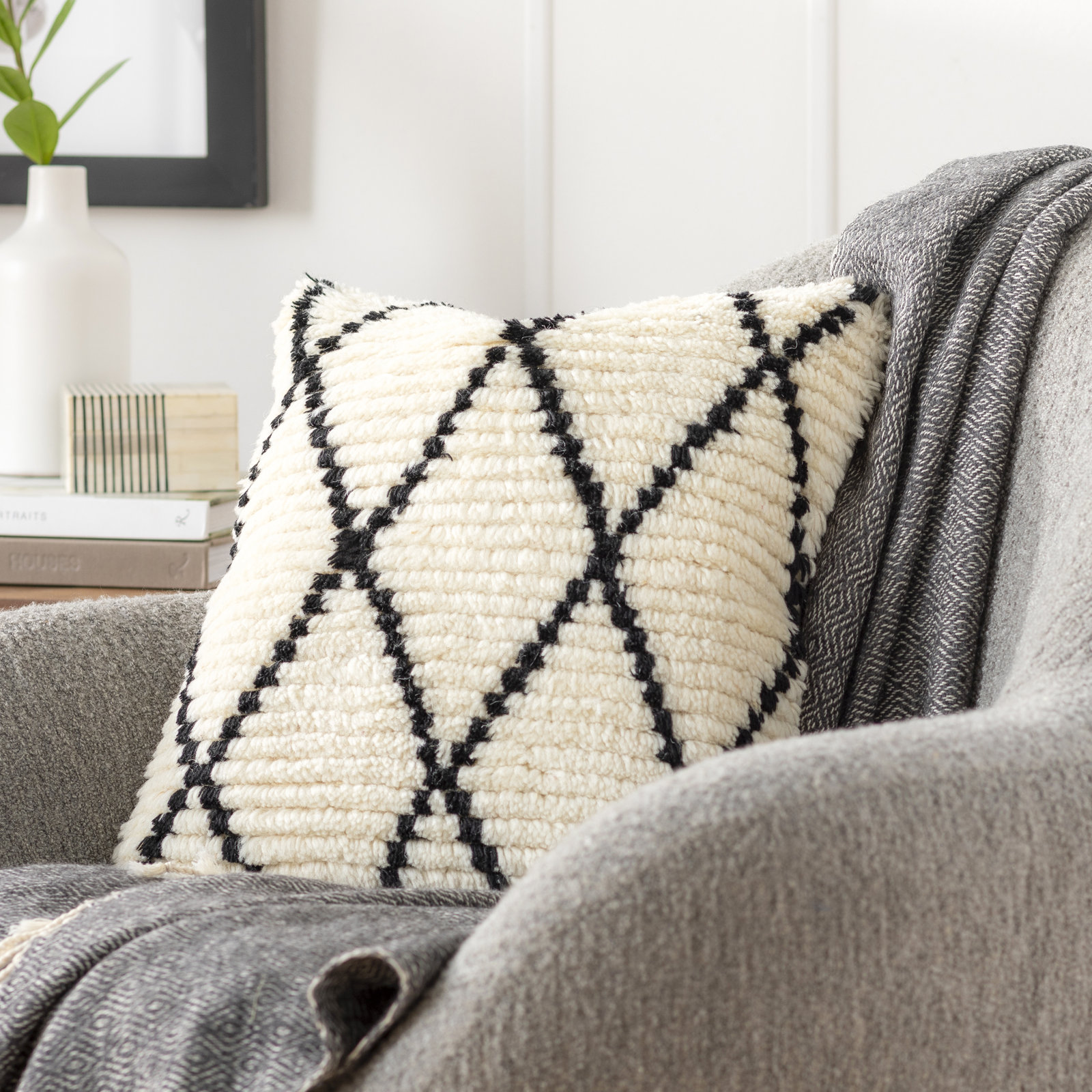 Cyan Geometric Wool Pillow Cover, 18" x 18", No Fill