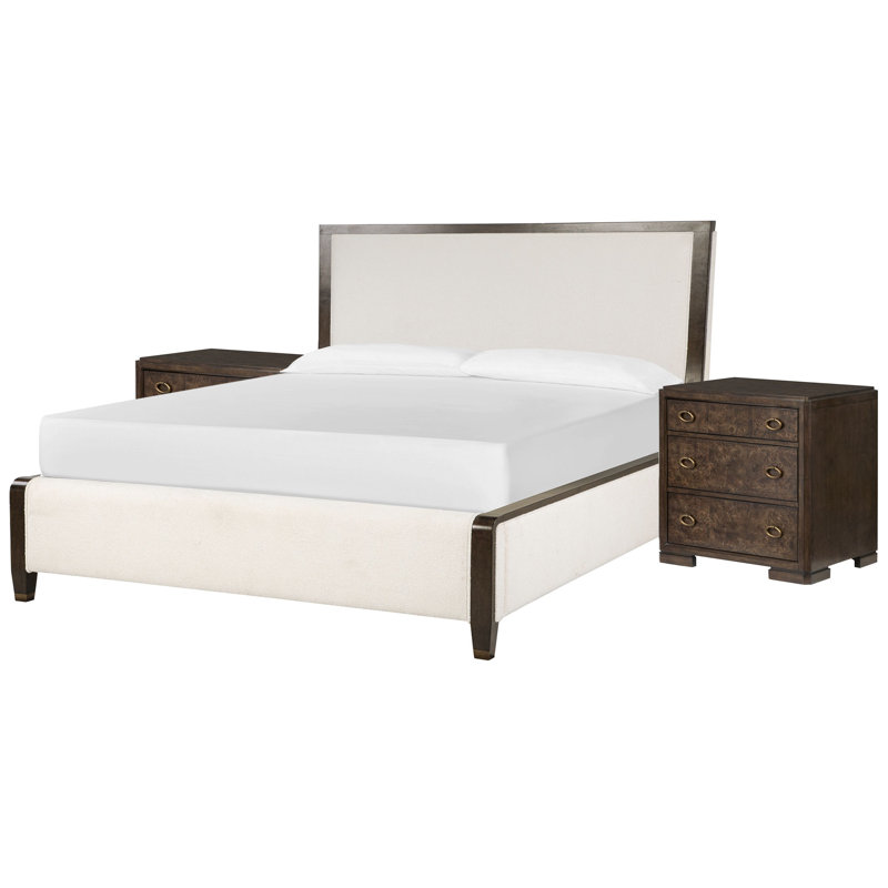 Queen Upholstered Panel Bed With 2 Nightstands, 3 Pcs: Bed, 2 Nightstands