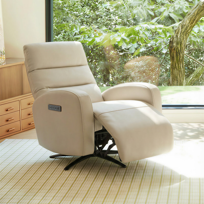 Italian Modern Triple Motor Vegan Leather Power Recliner, Cream Faux Leather