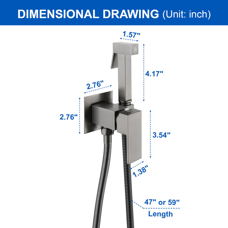 Elongated Wall Mount Bidet with Faucet, Brushed Gray