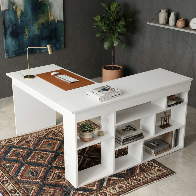 Caledonia L-Shape Executive Desk with Bookcase
