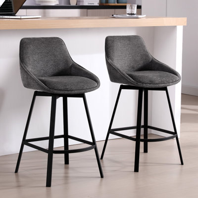 Absalom Swivel Upholstered 25.6'' Linen Counter Stool with Metal Frame