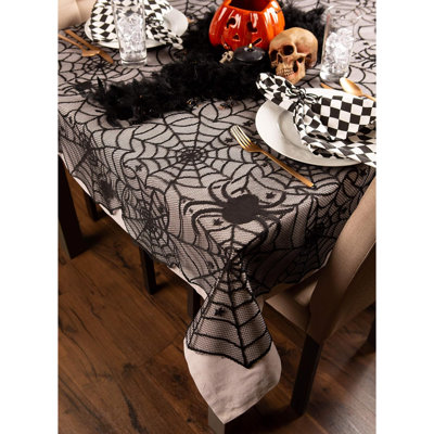 Black Lace Overlay Tabletop Collection Gothic Halloween Decor, Tablecloth, 54X72, Spider Web