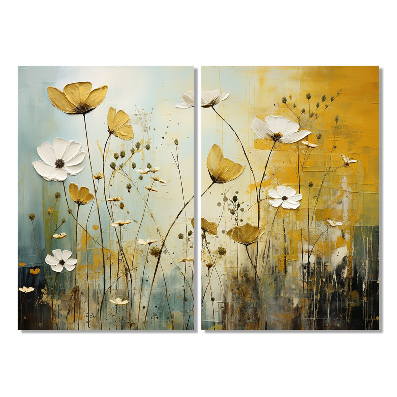«Whispering Meadows II - Abstract Collages», ensemble de 2 impressions sur toile, Toile tendue, Ne s’applique pas