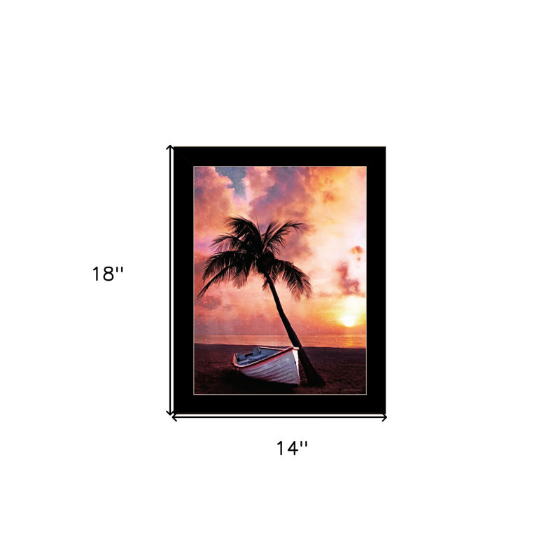 Palm Tree Sunset Black Framed Print Wall Art