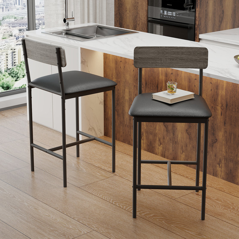 Counter Stool with Metal Frame, Black Seat/Grey Frame