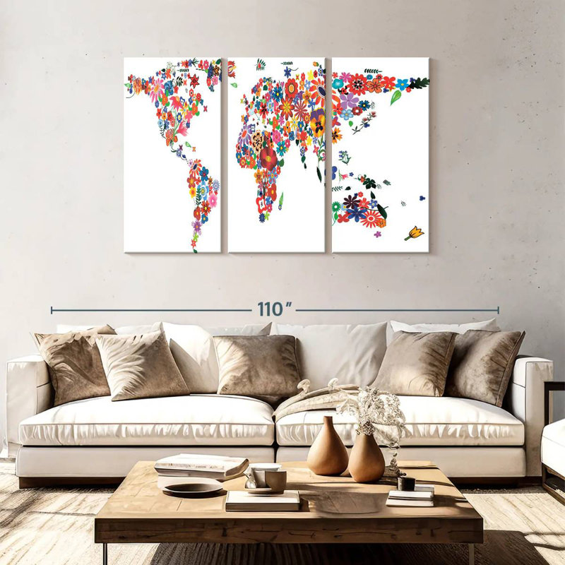Carte du monde des fleurs Harnek, H 48 po x l 74 po