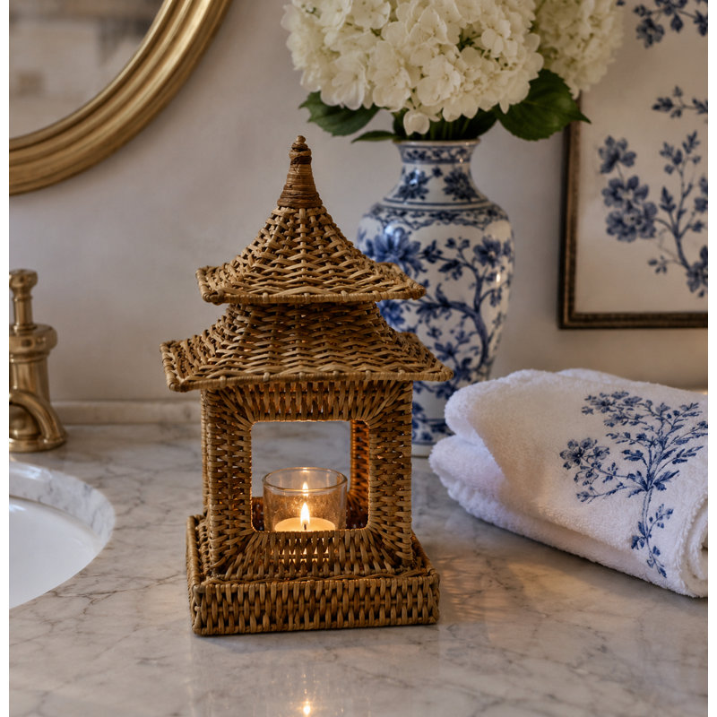 Square Wicker Pagoda, Small, 14" H x 8" W x 8" D