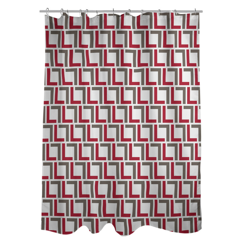 Rideau de douche géométrique simple, Blanc / rouge / étain, Non