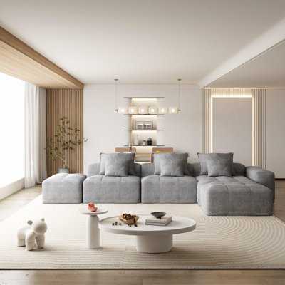 Modern Oversized Modular Sectional Sofa,Sparkling Chenille Fabric Soft Cushion Sofa With 6 Pillows,6 PCS DIY Combination Tufted Sofa,No Assembly Requi