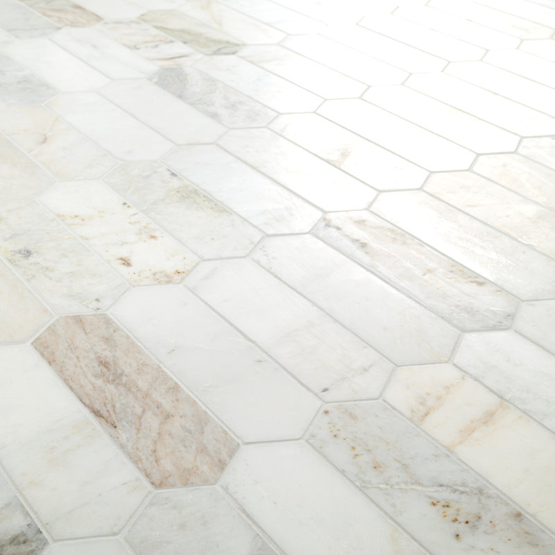 Castella de Blanc Spire 12 in. x 12 in. Honed Marble Mosaic Floor and Wall Tile, Arabescato Venato