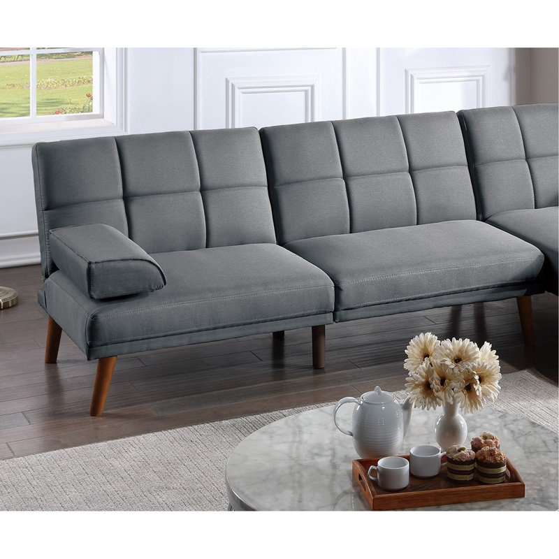 Canapé confortable en polyfibre avec pieds en bois massif, Bleu gris