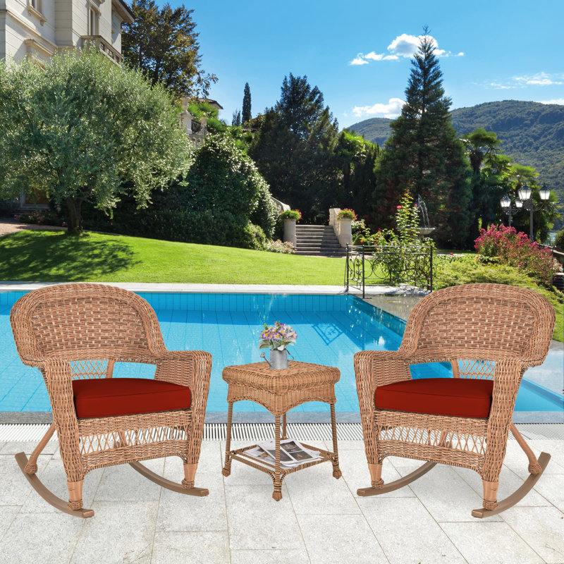Starner 2 - Person Patio Conversation Set with Cushions, Honey, Red Orange