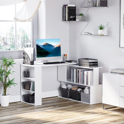 L-Shaped Home Office Desk With Storage Shelves