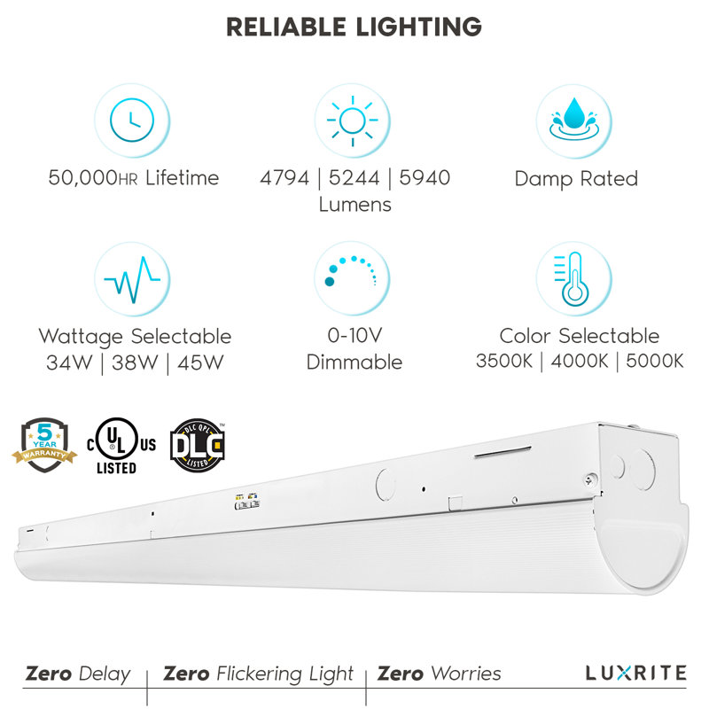 Adjustable 4FT LED Strip Light Fixture with Glass Cover