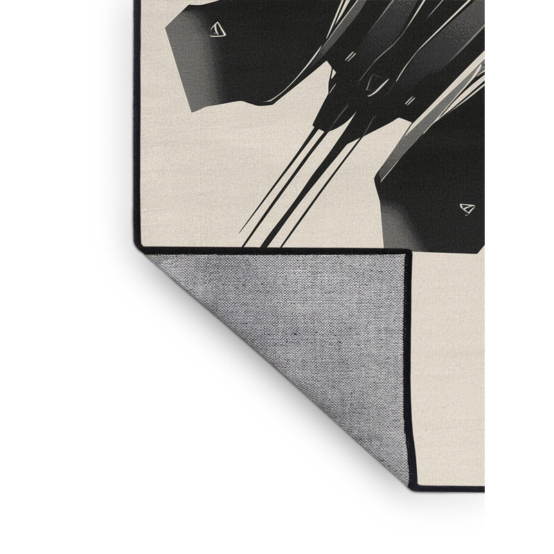 Machine Washable Vehicles And Transportation Stealth Jet Airplane Sleek & Chic Modern Rug in Beige – Black Binding, 4x6