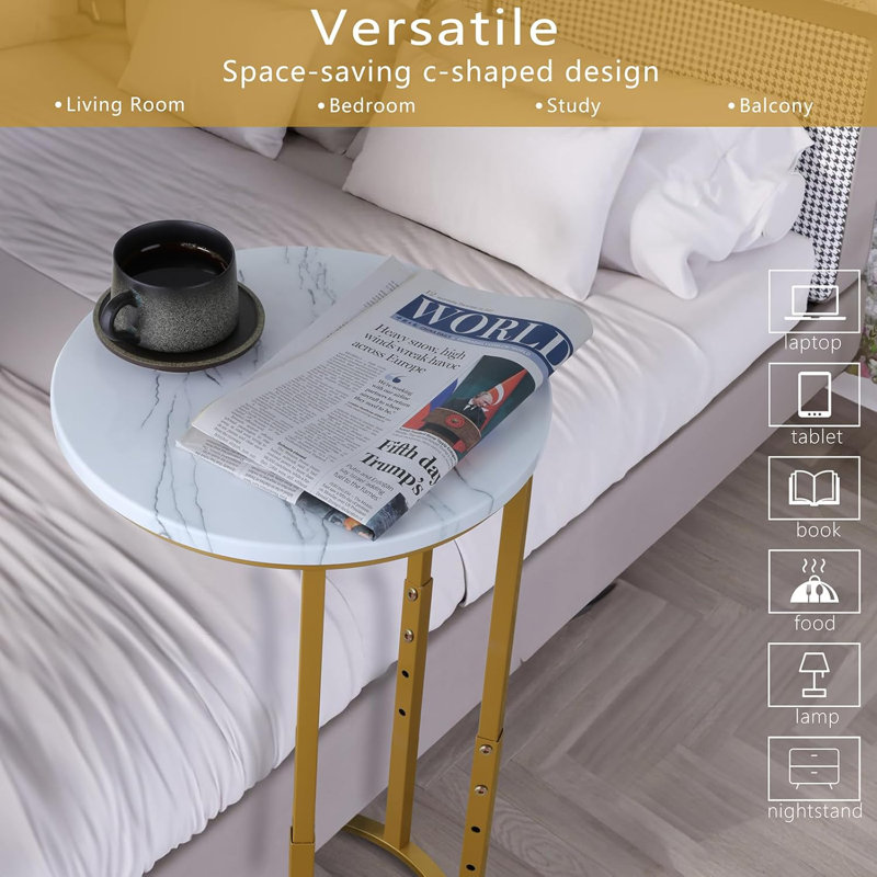 C-Shaped End Table With Adjustable Height, Sturdy And Space-Saving Side Table For Living Room, Bedroom, Or Small Spaces, Easy To Assemble And Maintain