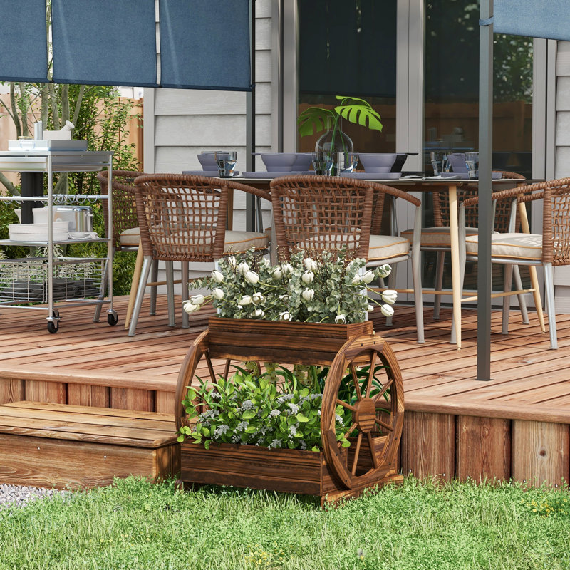 Lit de jardin surélevé à 2 niveaux, pot à fleurs en bois de 25 po x 21 po pour les légumes, les fleurs, les herbes, trois boîtes classées par couleur, roue de chaque côté, auto-vidange pour garder le sol frais, sapin
