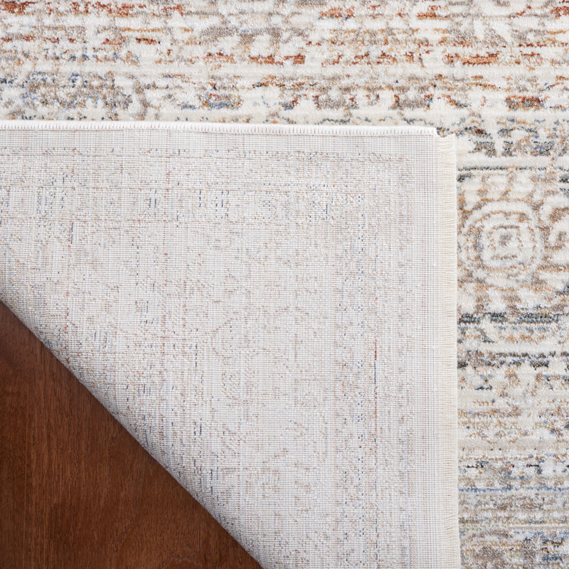 Tapis oriental ivoire / beige en polyester tissé à la machine Sorrels, Rectangle 5 pi 3 po x 7 pi 6 po