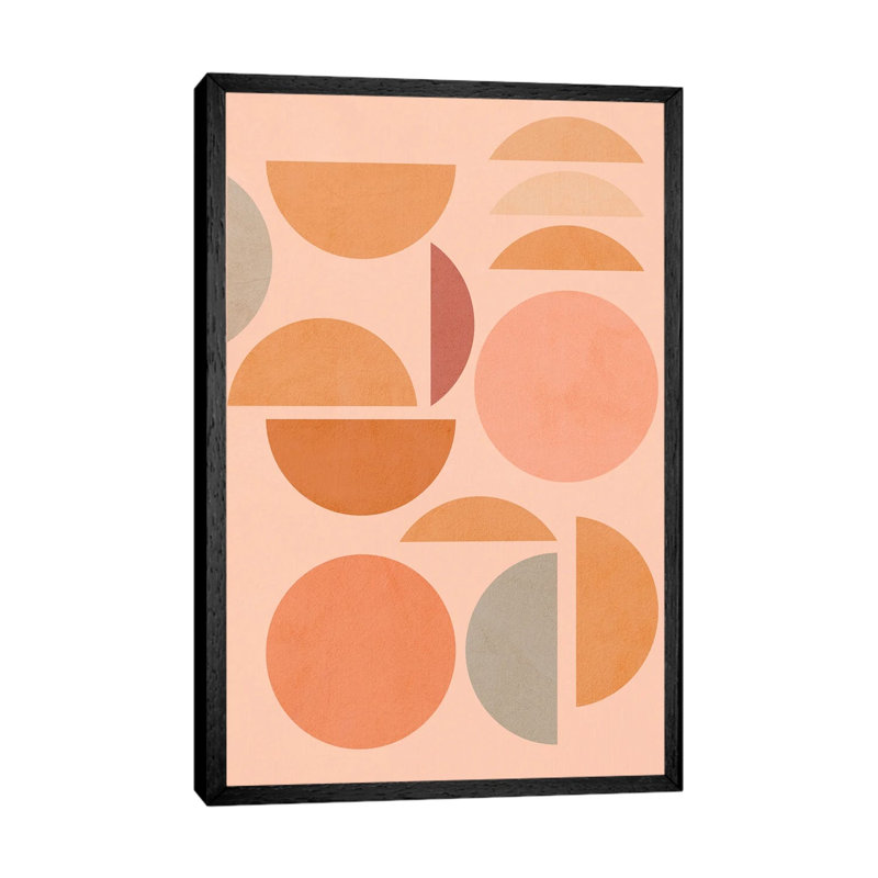 Midmod Geo VIII Peachy Sun & Moon Play - Print on Canvas, Black Framed, 66.04 cm H x 45.72 cm W