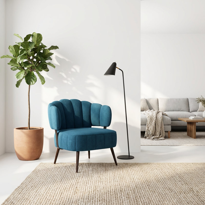 Fauteuil d'appoint compact en tonneau avec siège à ressorts ensachés et revêtement en chenille douce