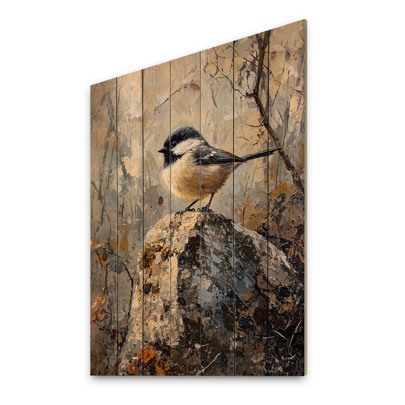 Mésange sur une pomme de pin - Décoration murale oiseau en bois - Bois de pin naturel, H 44 po x l 34 po x P 0,78 po