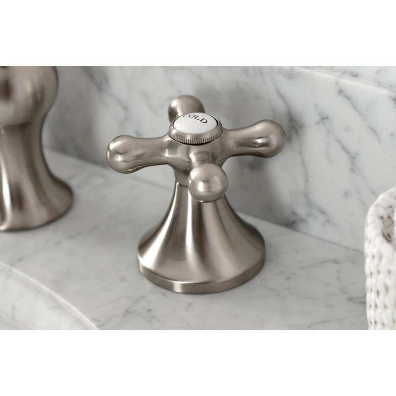 Kingston Brass Vintage Two-Handle 3-Hole Deck Mount Widespread Bathroom Faucet with Brass Pop-Up Drain, Brushed Nickel