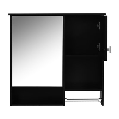 Modern Bathroom Medicine Cabinet With Mirror - 29'' X 28'', Adjustable Shelves, Space Saving, , Black Finish Wall Mounted Shelf Height, Hd Glass, ,