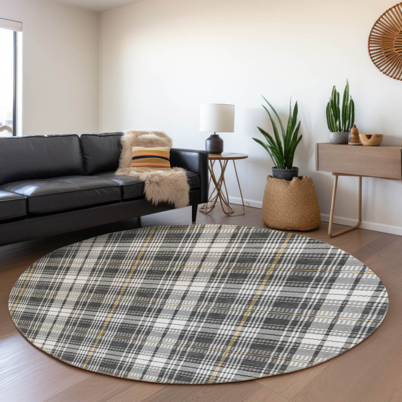 Premium Machine Washable Natoma AMF993 Plaid Rug, Round 8'