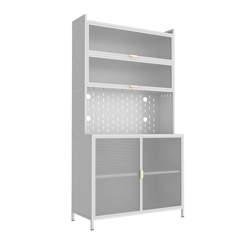 Armoire de cuisine de 73 po de hauteur, porte rabattable à 6 niveaux avec garde-manger en métal perforé, rehausse anti-basculement pour cuisine, salle à manger et salon (blanc)