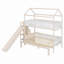 Lit superposé en bois en forme de maison avec glissière et escalier de rangement, cadre de lit double pour enfant, beige-6921127