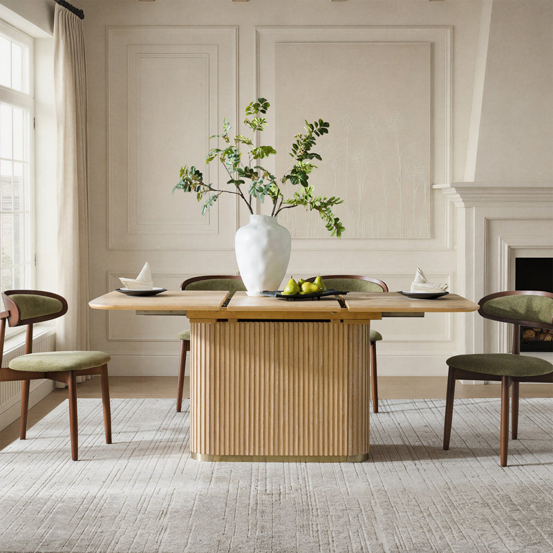 Dacosta 68'' W Modern Fluted Dining Table with Extendable Tabletop, Oak