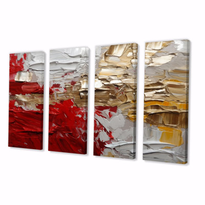 «Cardinal Sin Retro Delight Abstract Red & Gold», reproduction sur toile tendue 4 pièces