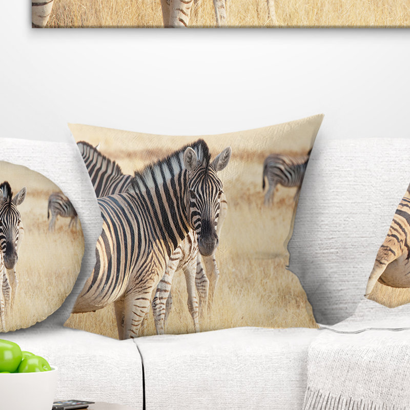 Zebra in Etosha Wandering in Grass - Animal Printed Pillow, 16" x 16", Throw Pillow