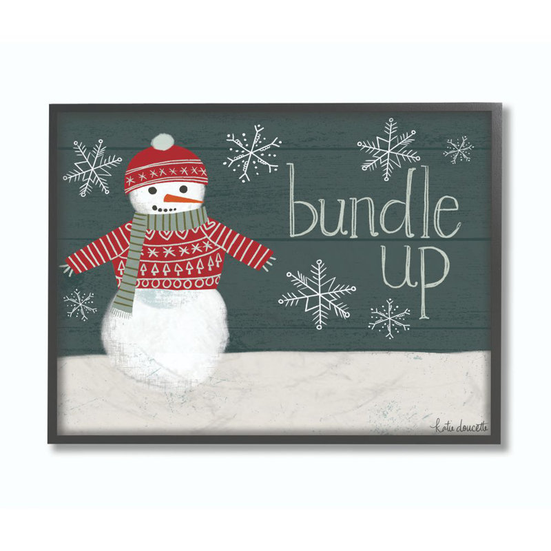 " Bundle Up Snowman ", Midnight Black Framed Giclee, 16" H x 20" W