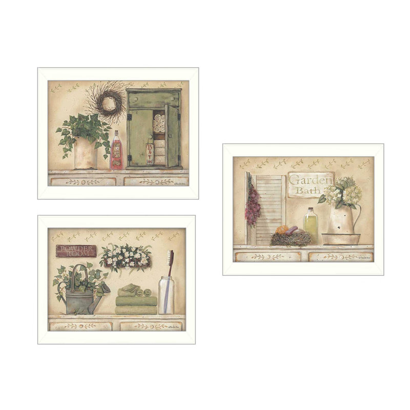 «Garden Bath Collection», vignette de 3 pièces par Pam Britton, reproduction d'art mural, affiche prête à accrocher, cadre blanc
