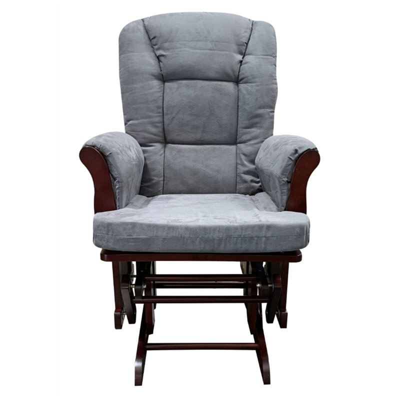 Fauteuil oscillant avec repose-pieds en microfibre et cerisier Adeliza