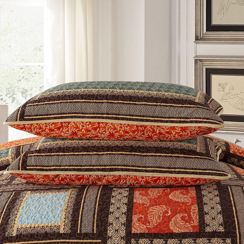 HoneiLife Brown  American Country Style Cotton Handmade Patchwork  3-Piece King Size Quilt Sets, Brown
