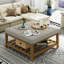 Repose-pieds cocktail carré en bois massif l 32 po avec tablette de rangement en lin-414907689-414907691