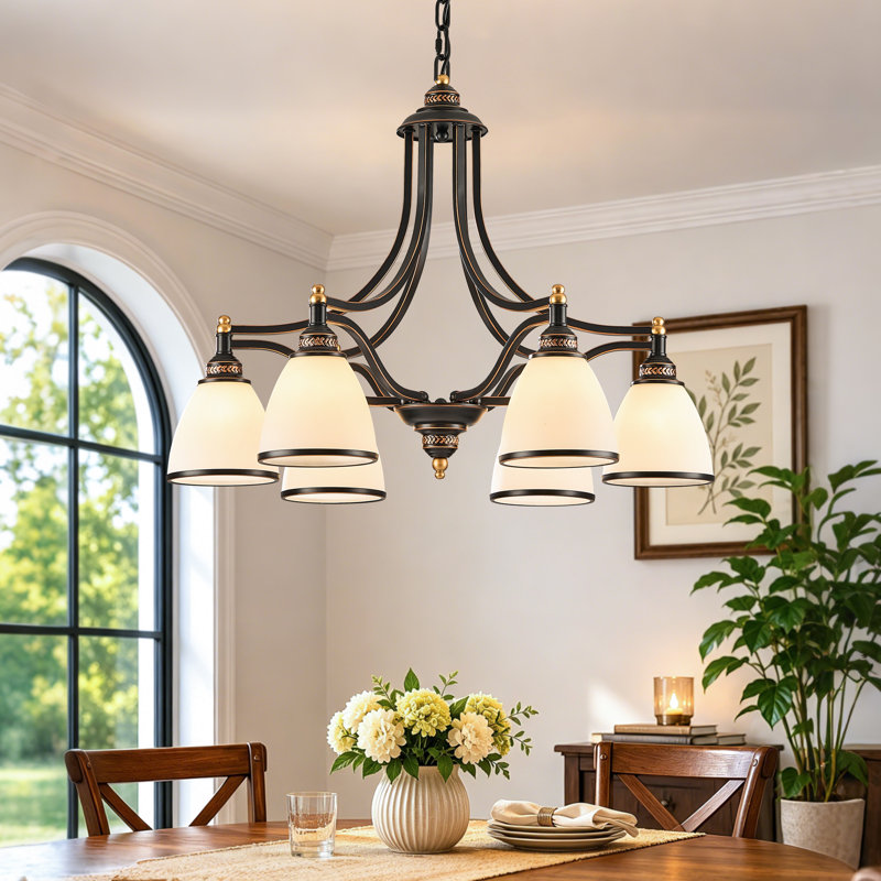 Lustre classique / traditionnel à 6 lumières avec verre givré, null