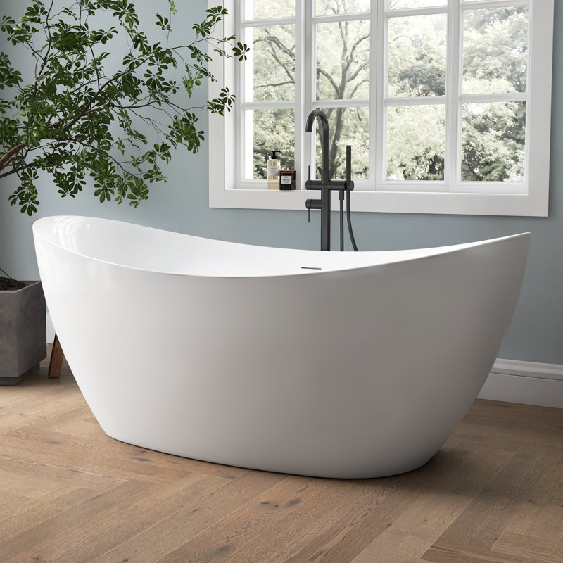 65'' Freestanding Tub Deep Soaking Acrylic Bathtub, Concave