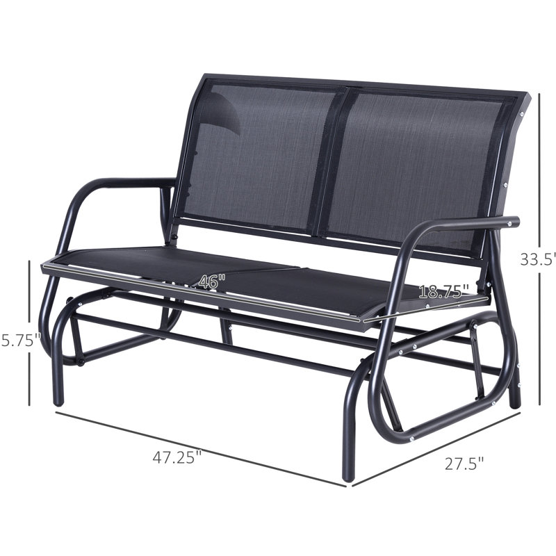 Patio Double Swing Rocking Chair , 2 Outdoor Glider Bench With - Sling Fabric & Powder Coated Steel Frame For Garden Backyard Porch, Black, 46.82" L X 27.5" W 33.5" H Chair, Bench. Frame. Comfortable
