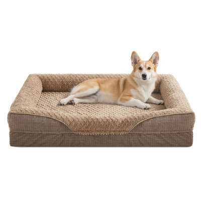 Memory Foam Orthopedic Dog Bed With Bolstered Sides, Washable Cover, Waterproof Liner & Non-Slip Bottom