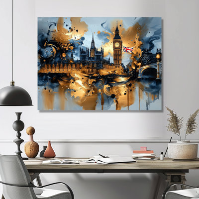 «London Big Ben Glow On Gold IV», impression murale sur métal Londres