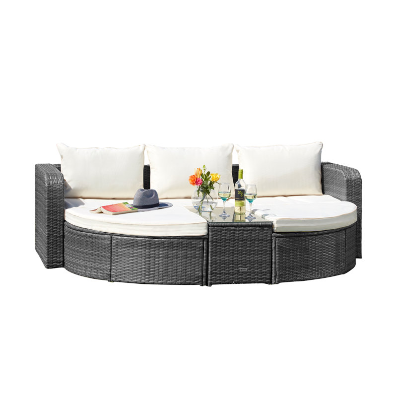 Boonton 110cm Wide Wicker Patio Daybed with Cushions, Dark Grey, Yes