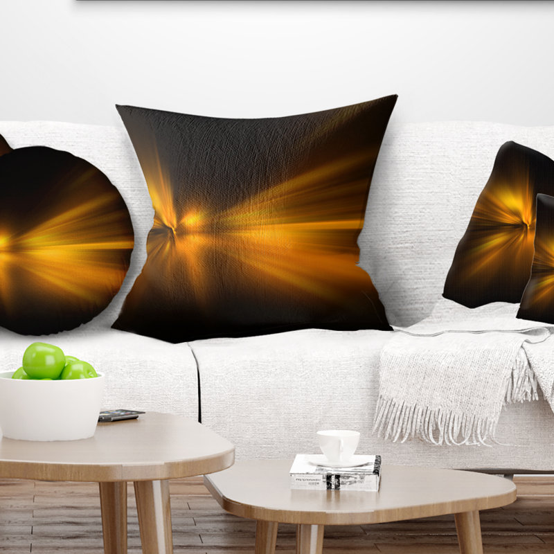 Coussin abstrait imprimé, 16 po x 1 po, Coussin décoratif, Noir / Orange