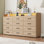 Grande commode à 12 tiroirs de 63 po avec lumière DEL et prise de courant, grande commode de rangement avec poignées en métal pour la chambre à coucher ou le salon