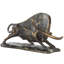 Antu Polystone Distressed Textured Bull Decorative Black Sculpture with Gold Accents