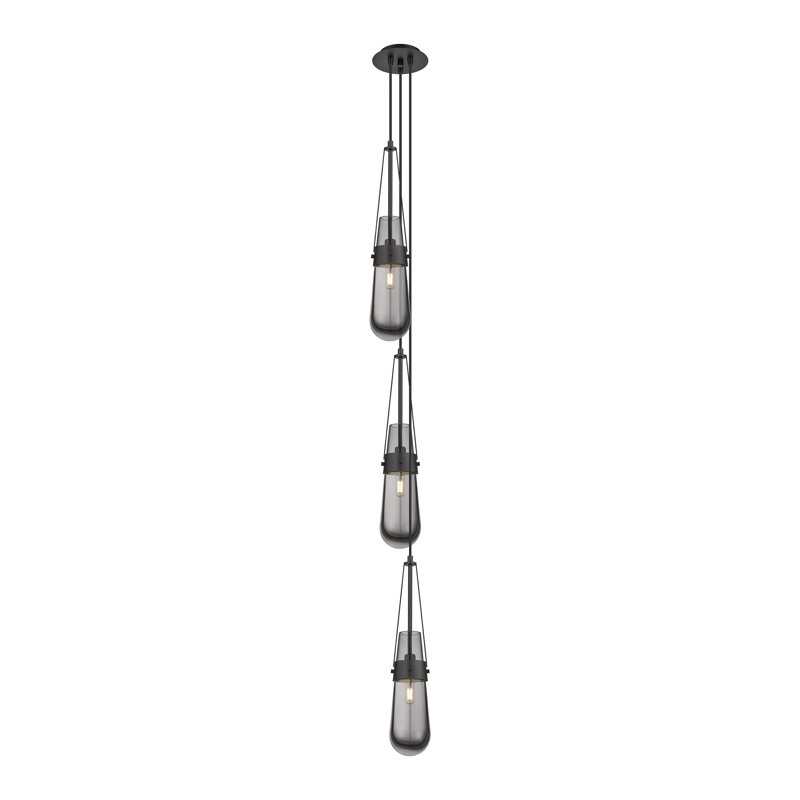 Luminaire suspendu grappe à 3 lumières Secor, Gris fumée clair, Noir mat