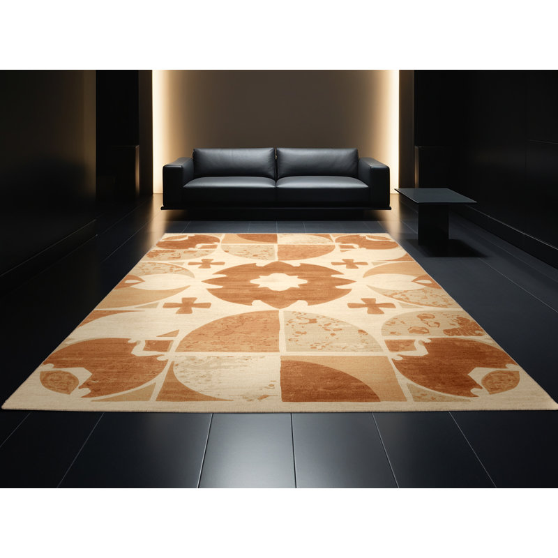 Machine Washable Elkton Arepas Global Inspired Block Print Rug in Beige – Beige Binding, 2x5